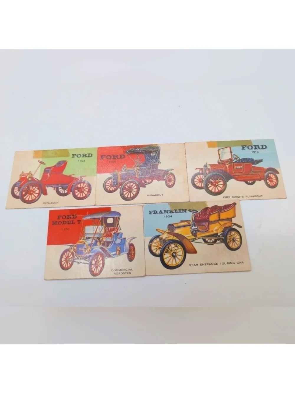 1954 Topps Card Set Of 5 Ford & Franklin Fire Chief, Runabout, Roadster Touring